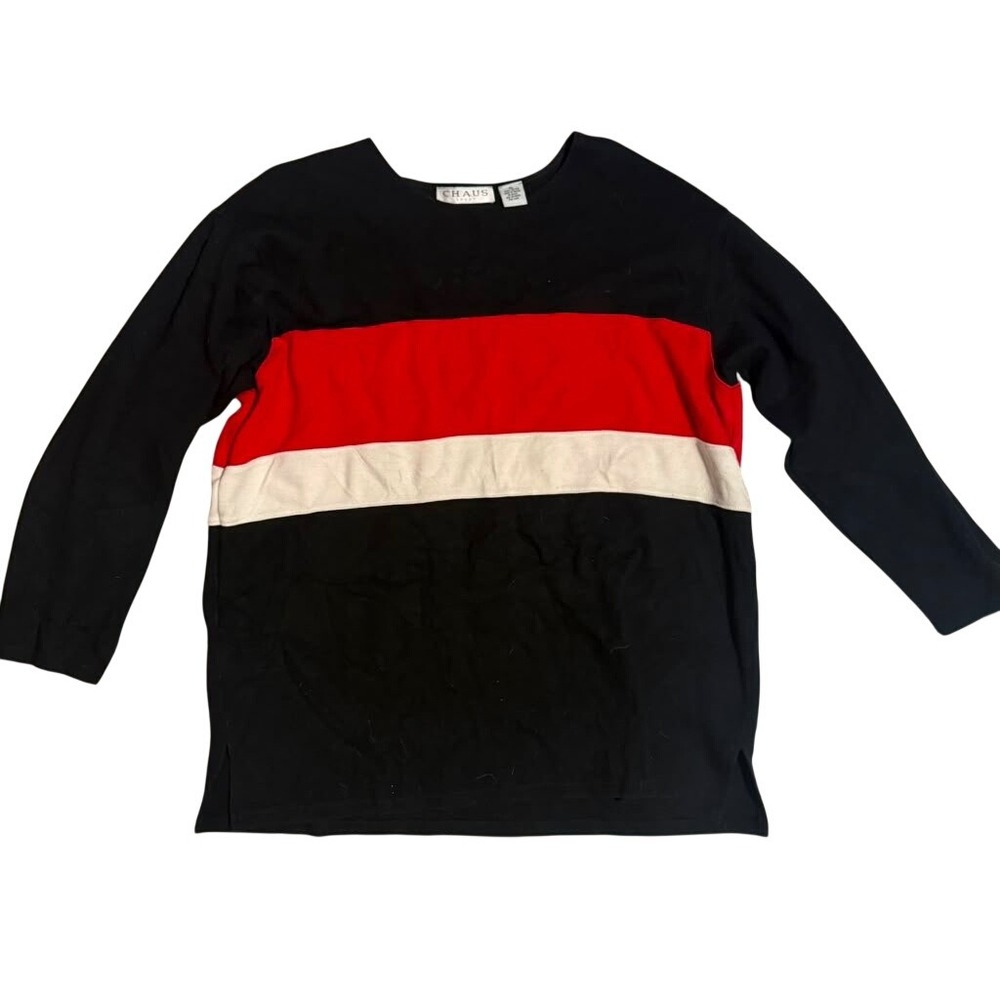 Chaus Sport Mens XL Black Red White Colorblock Striped Cotton Long Sleeve Shirt